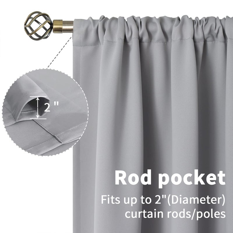 BGment Rod Pocket Blackout Curtains for Bedroom - Thermal Insulated Room Darkening Drapes for Living Room Dining Room Privacy Blinds, 52 x 84 Inch, 2 Panels, Light Grey - Image 4